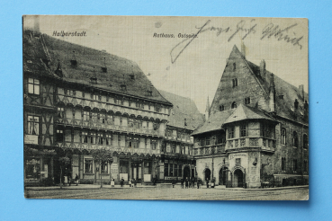 Ansichtskarte AK Halberstadt 1909 Rathaus Ost Ratskeller Geschäfte Restaurant Architektur Ortsansicht Sachsen Anhalt